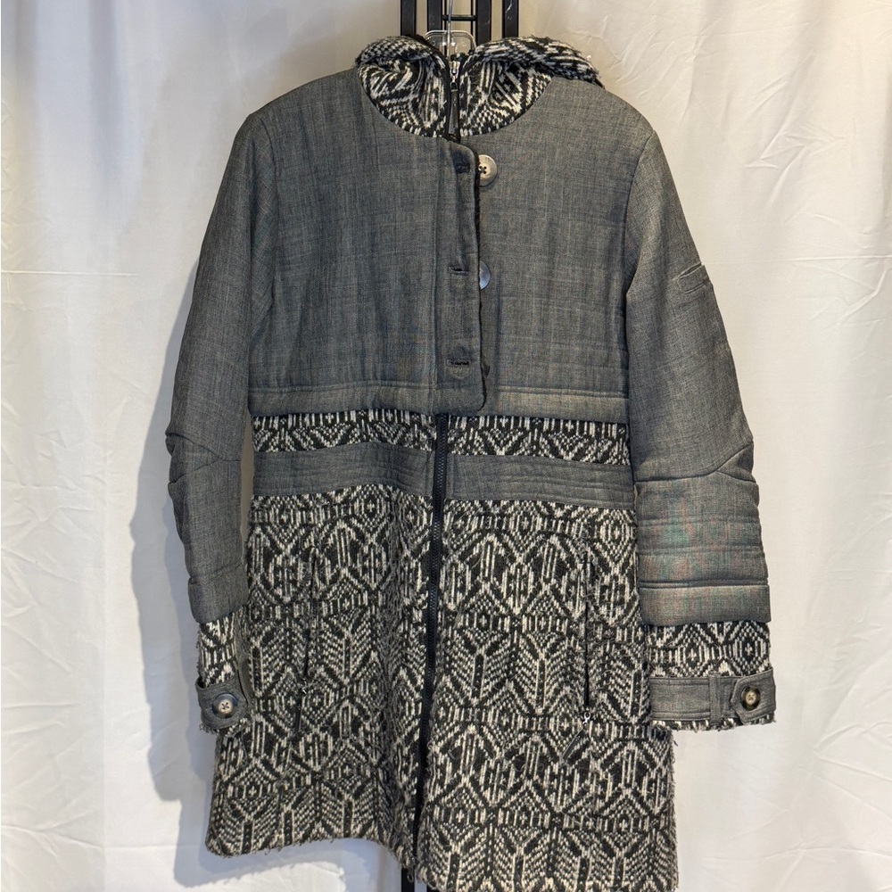 Prana Charcoal and Black Geometric Trench Coat